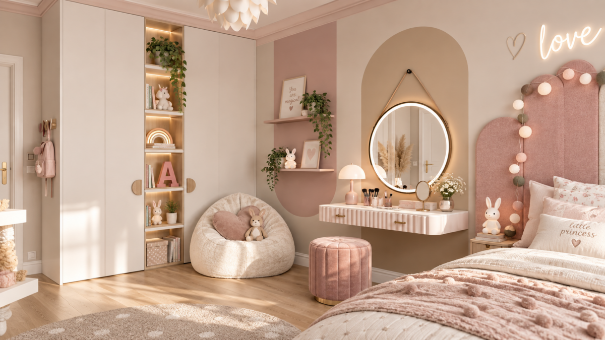 Dom bliźniak pod Gdynią – pokój zabaw 9-letniej miłośniczki dusty pink